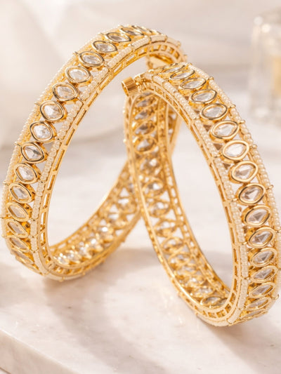 Abdesigns Gold Plated Silm Round Polki Bangles