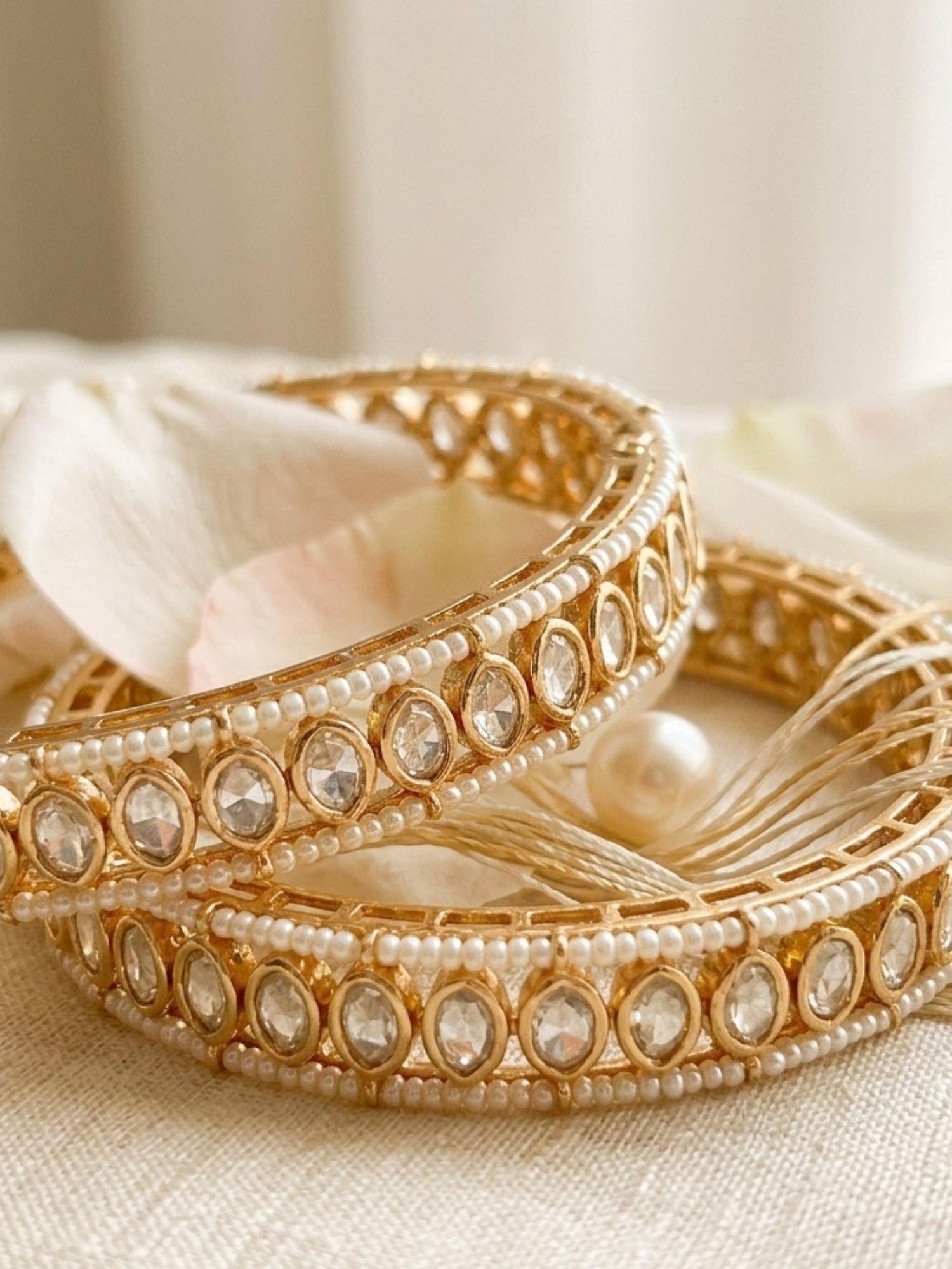 Abdesigns Gold Plated Silm Round Polki Bangles