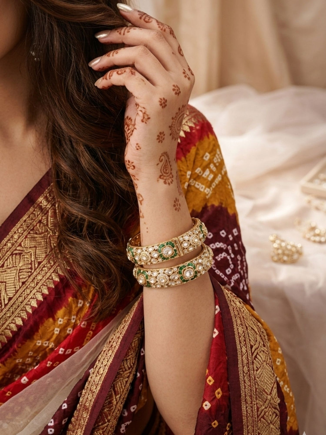 Abdesigns gold plated uncut polki moissanite bangles royal heritage style jewellery