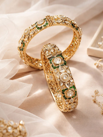 Abdesigns Gold Plated Uncut Polki Moissanite Bangles