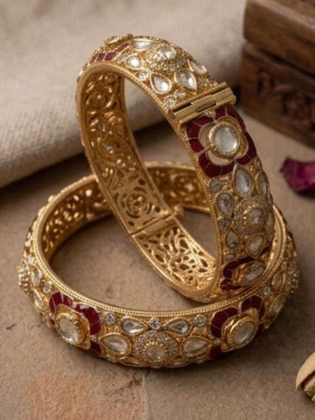 Abdesigns Gold Plated Uncut Polki Moissanite Bangles