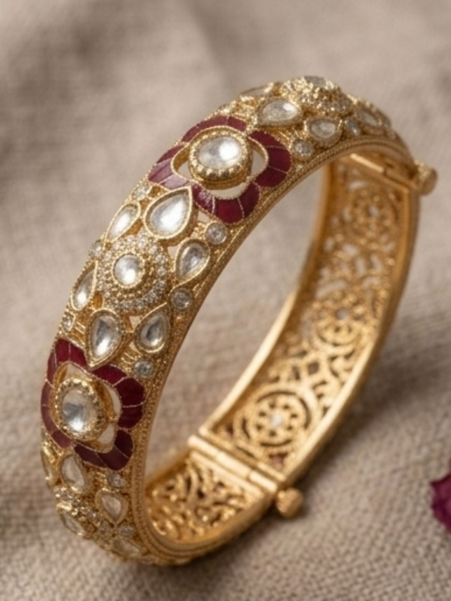 Abdesigns Gold Plated Uncut Polki Moissanite Bangles