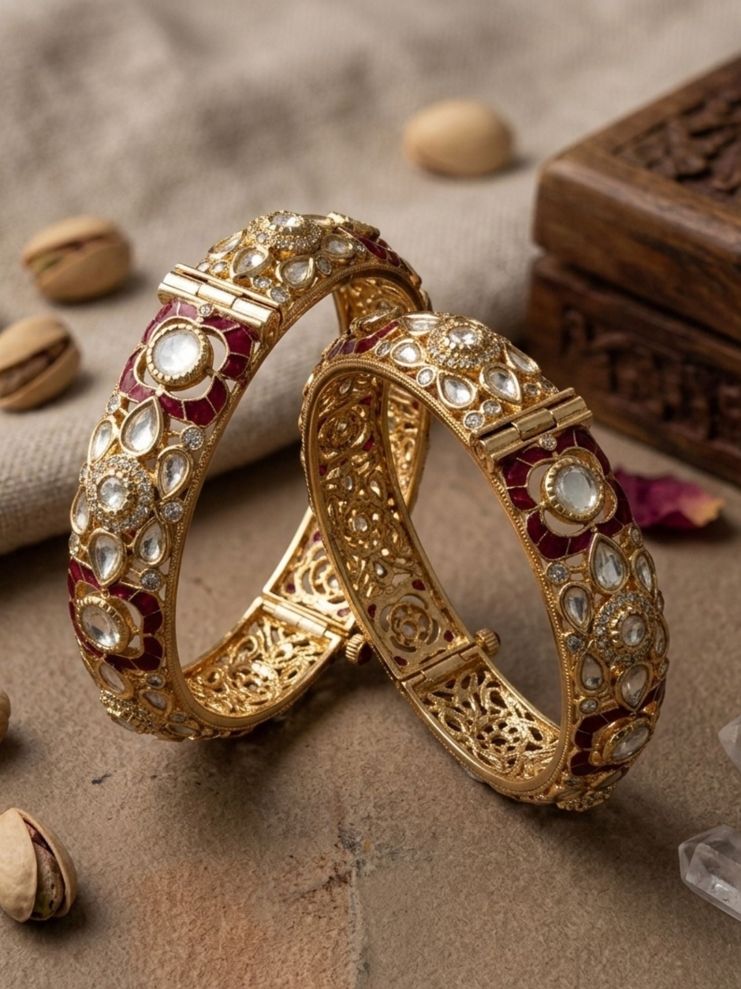 Abdesigns Gold Plated Uncut Polki Moissanite Bangles