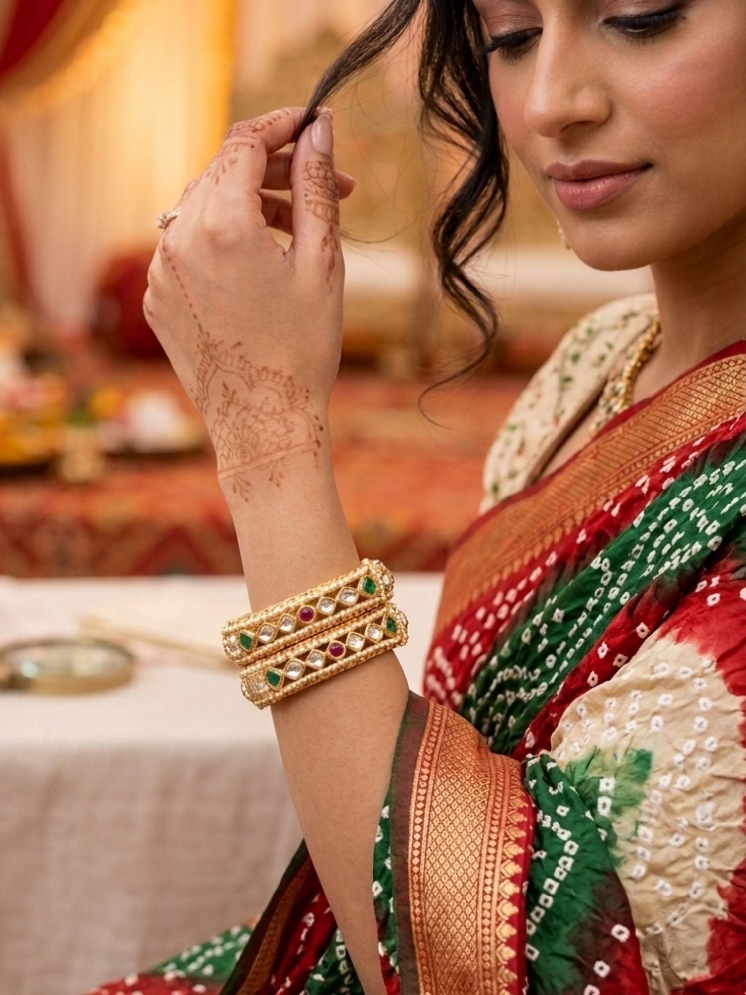 Abdesigns gold plated multicolour slim polki bangles lightweight festive jewellery