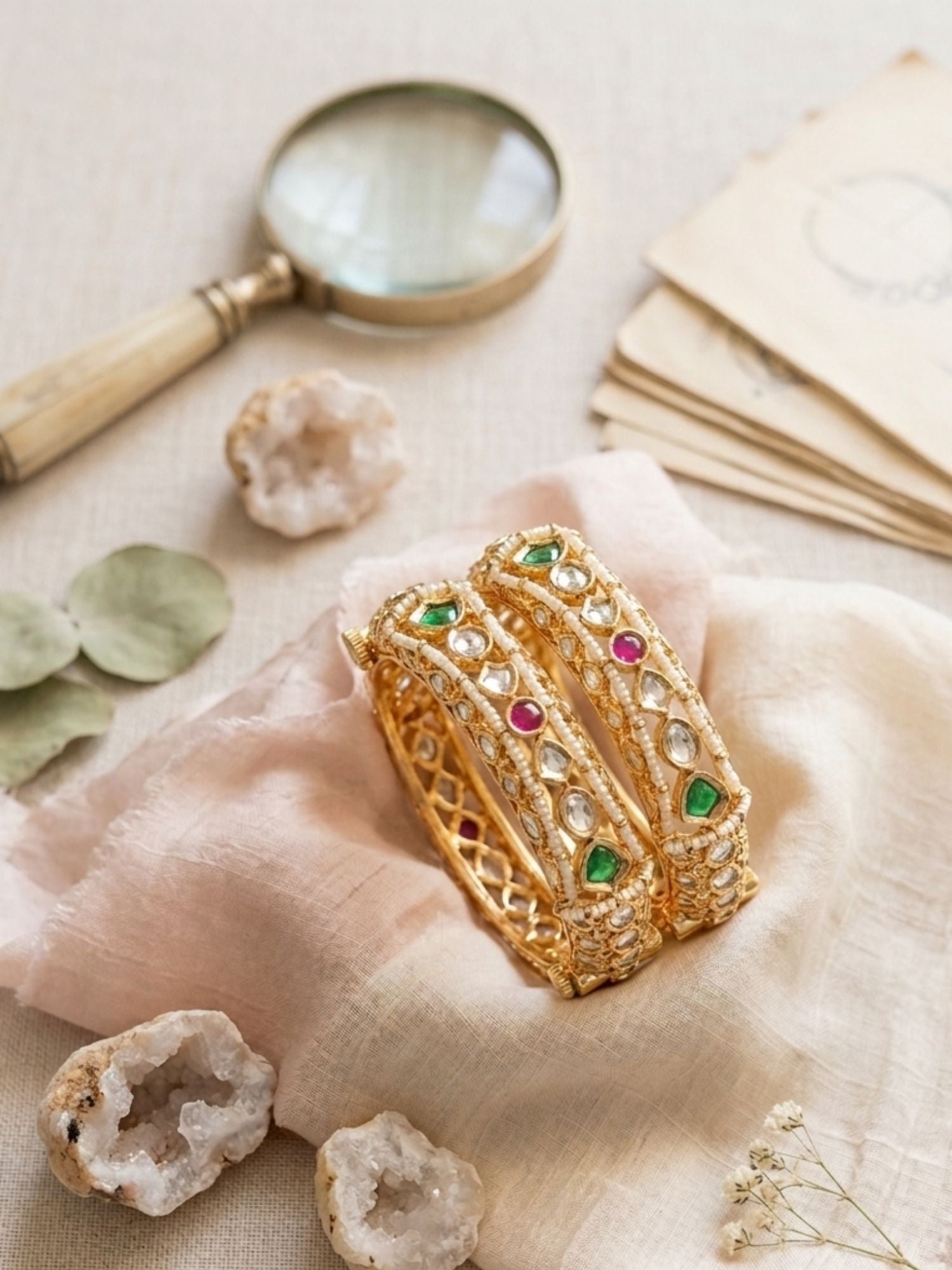 Abdesigns Gold Plated Multicolour Silm Polki Bangles