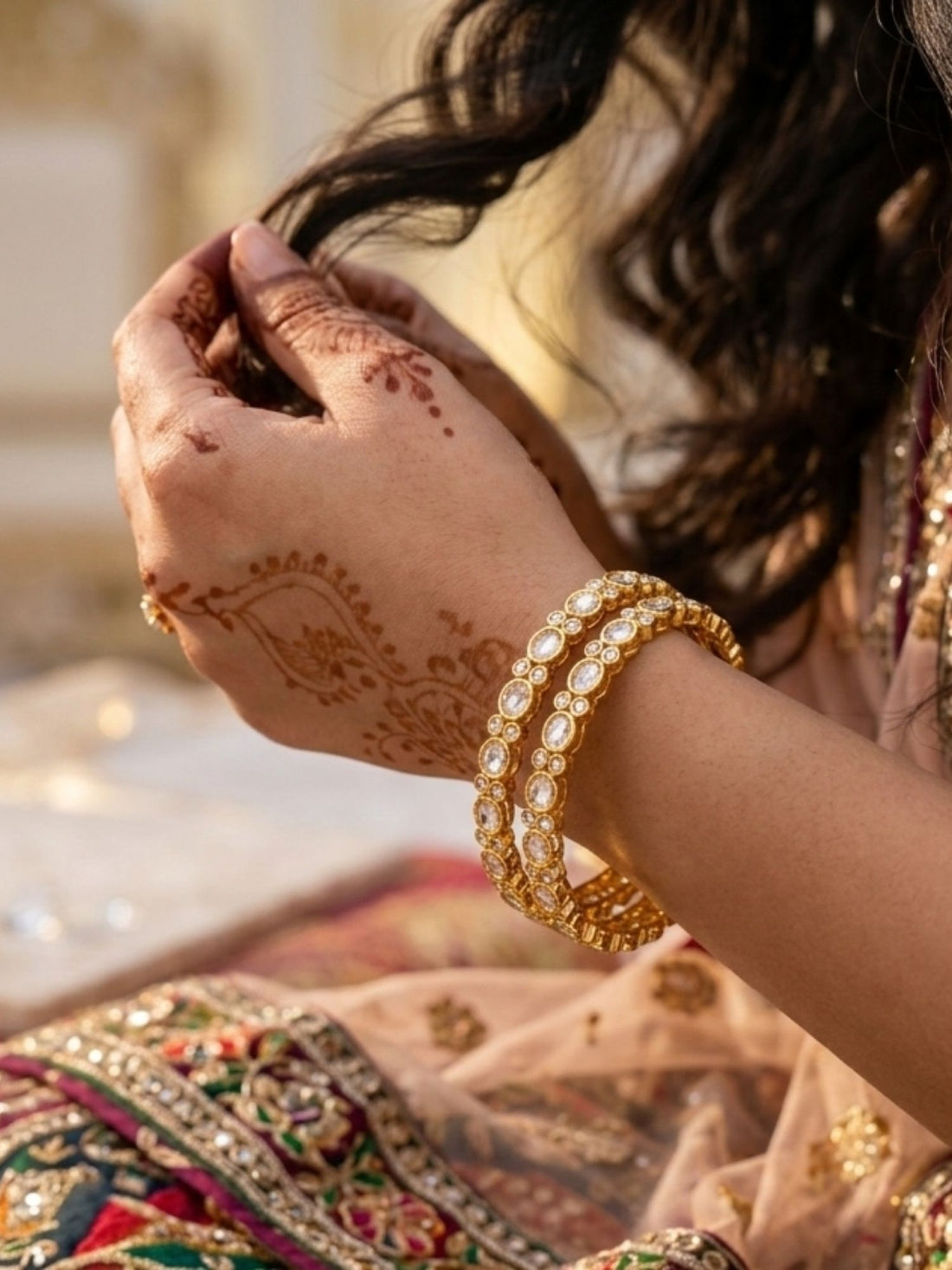 Abdesigns traditional gold plated slim round polki bangles ethnic daily wear jewellery