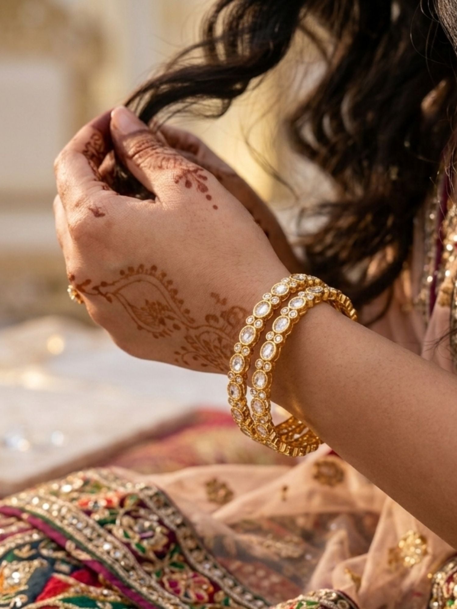 Abdesigns traditional gold plated slim round polki bangles ethnic daily wear jewellery