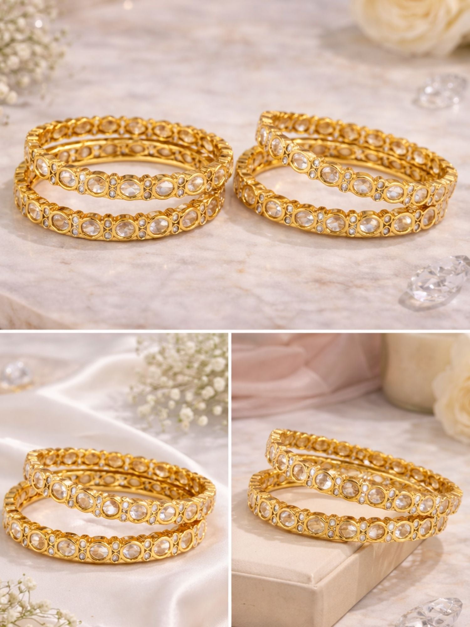 Abdesigns Traditional Gold Plated Silm Round Polki Bangles
