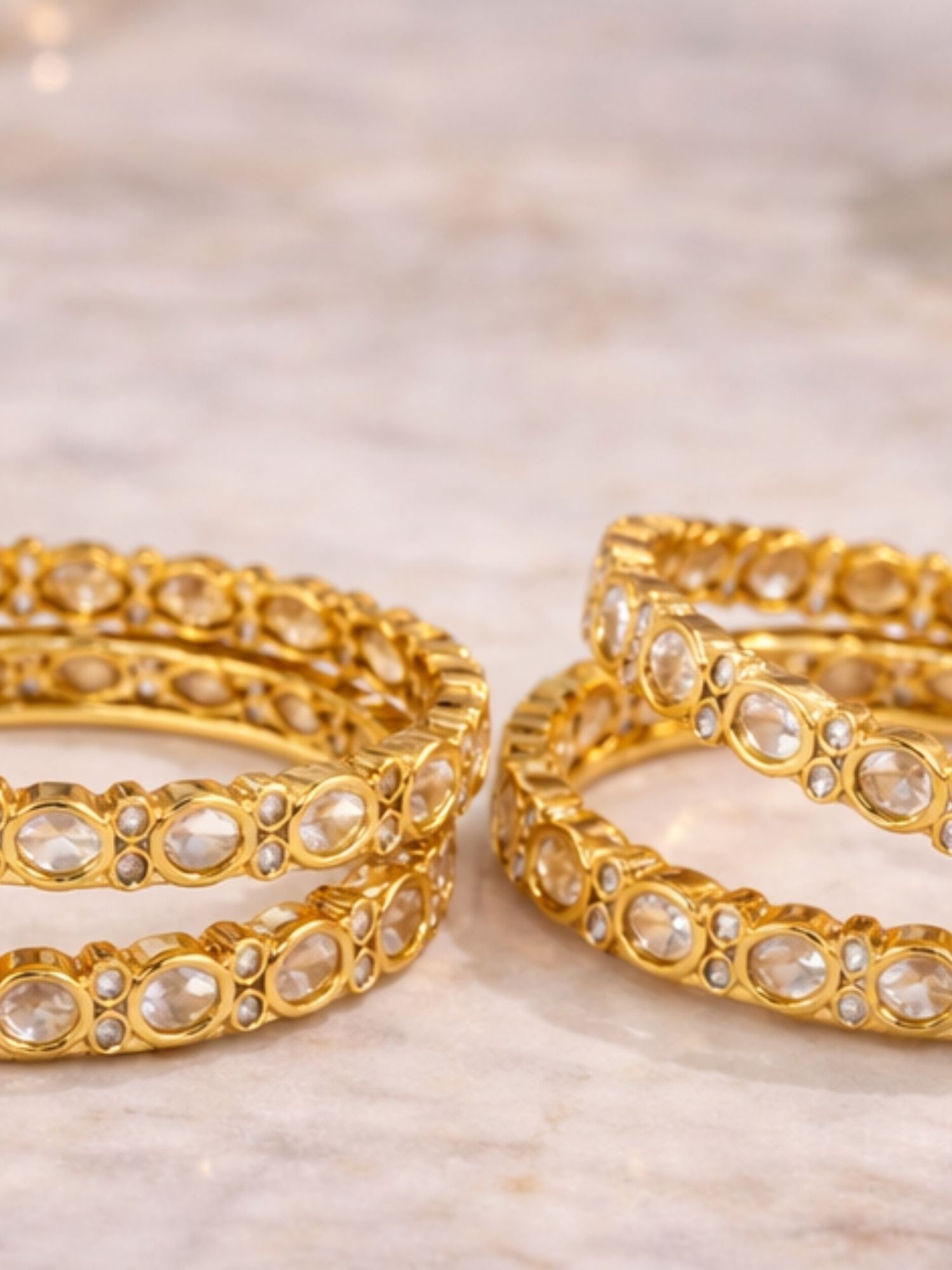 Abdesigns Traditional Gold Plated Silm Round Polki Bangles