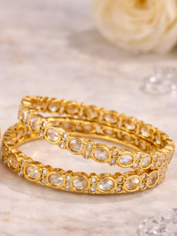 Abdesigns Traditional Gold Plated Silm Round Polki Bangles