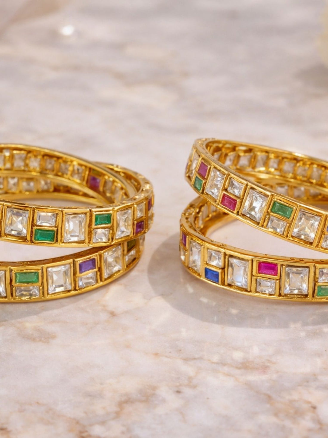 Abdesigns Traditional Gold Plated Silm Square Polki Bangles