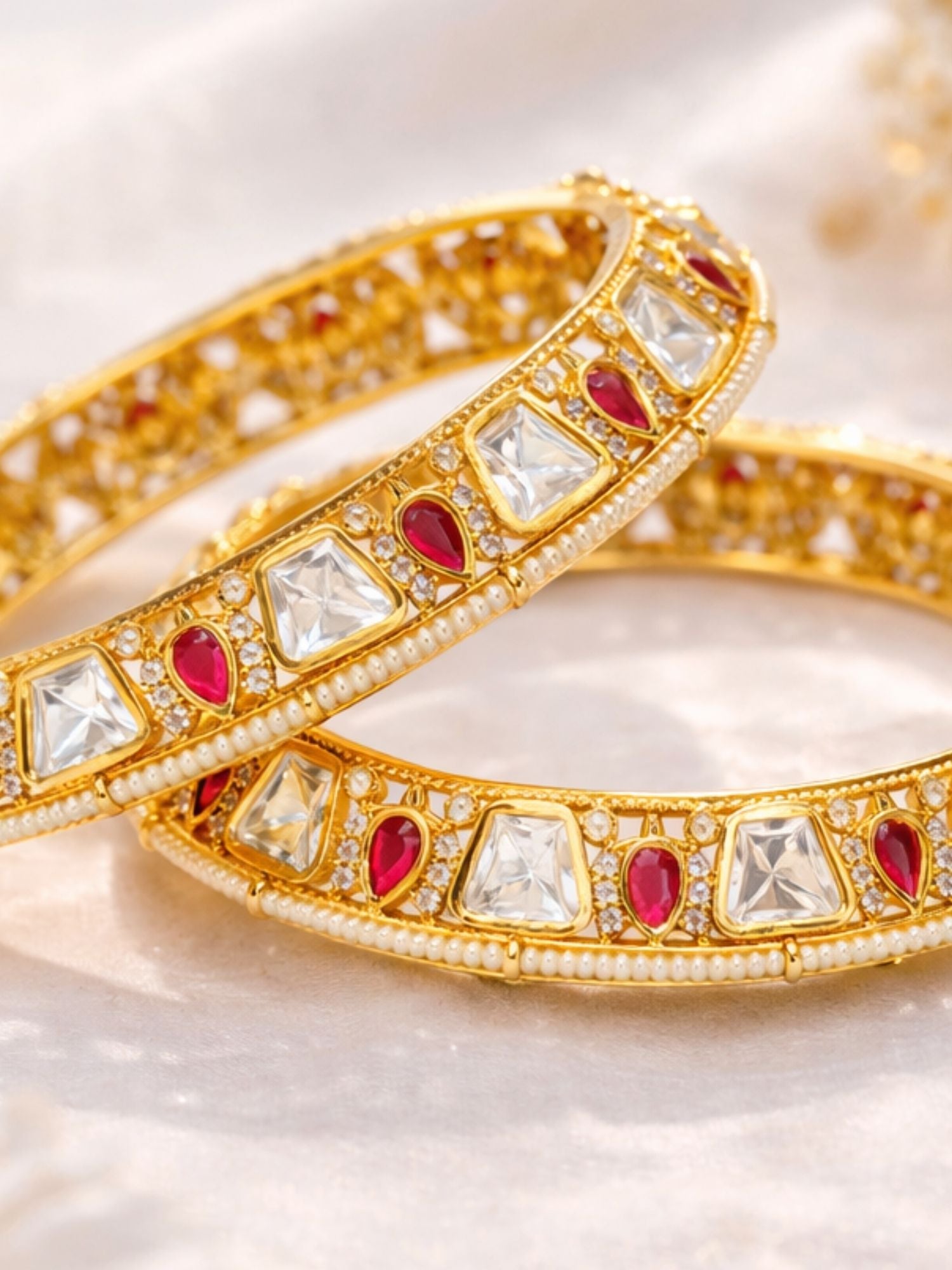 Abdesigns Gold Plated Classic Polki Moissanite Bangles