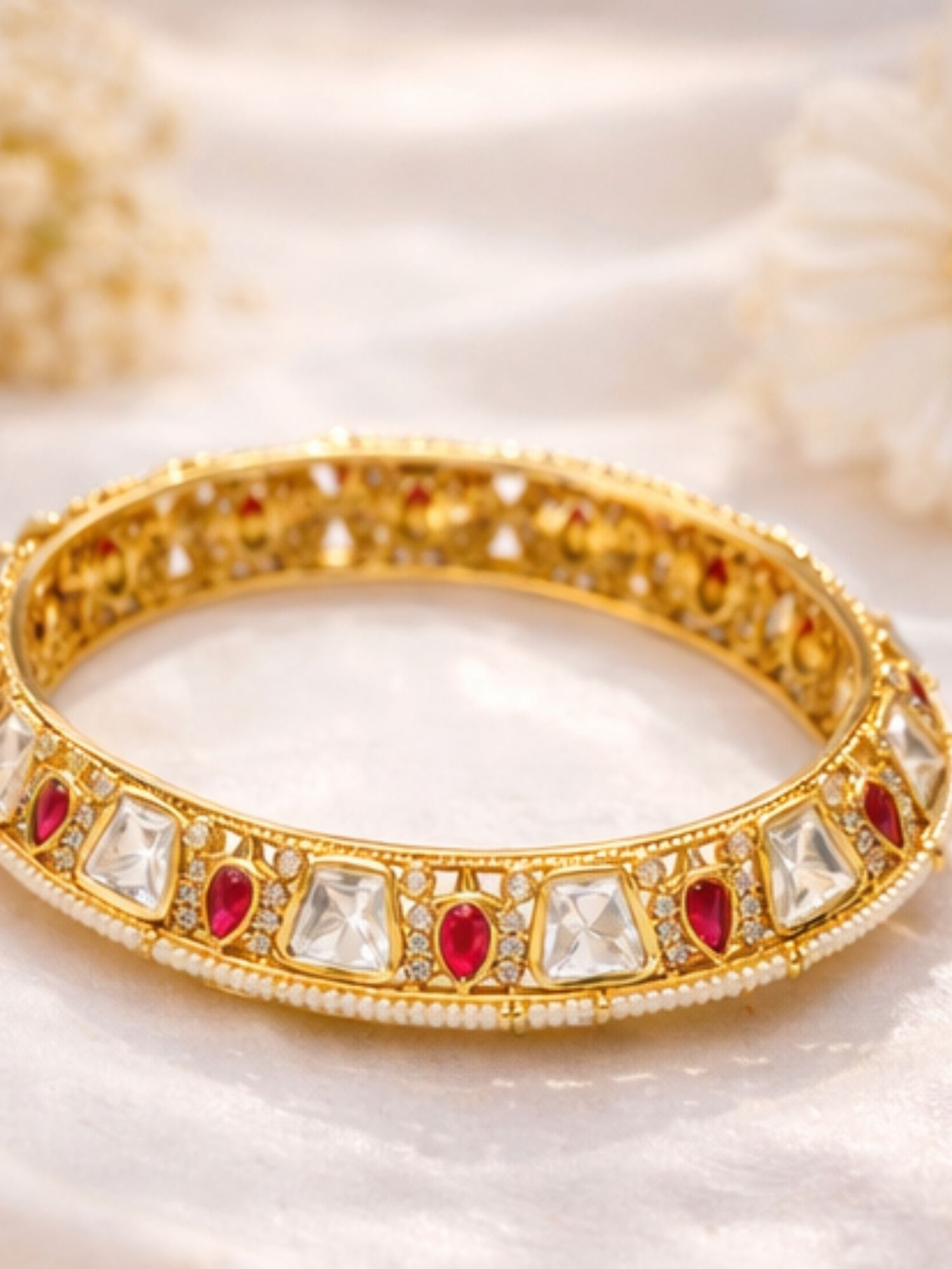 Abdesigns Gold Plated Classic Polki Moissanite Bangles