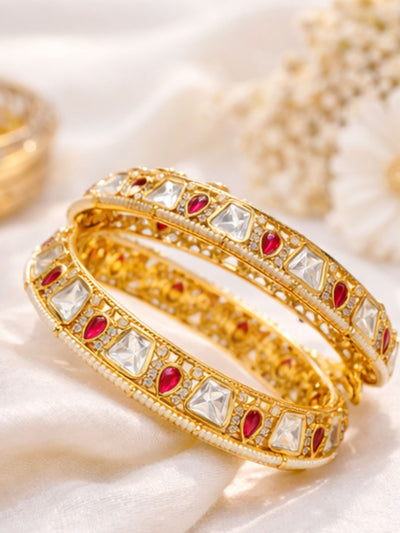 Abdesigns Gold Plated Classic Polki Moissanite Bangles