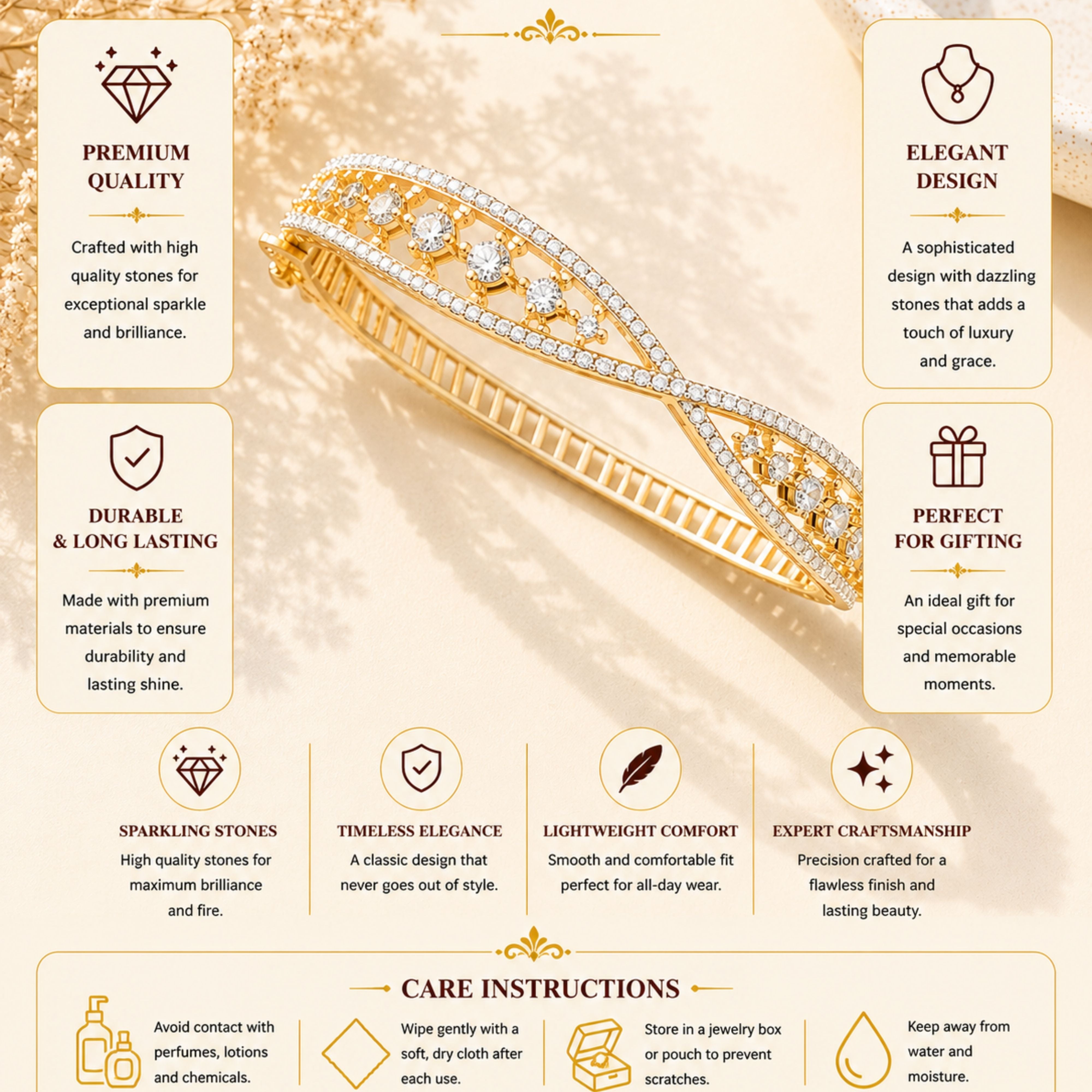 Gold Plated CZ Bracelet – Luxury Party Wear | Abdesigns