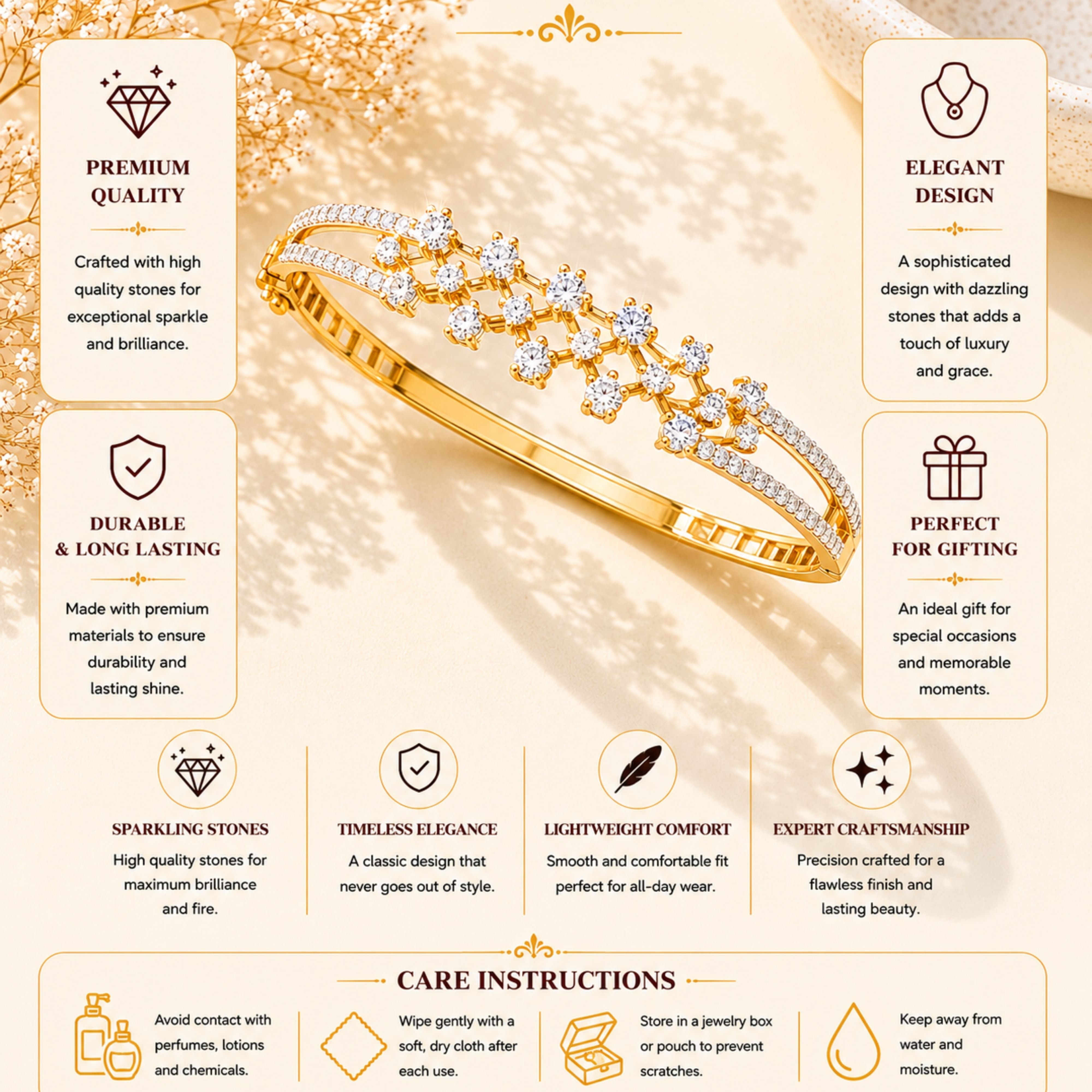 Gold Plated CZ-Bracelet – Luxury Party Wear - bracelet by Abdesigns Jewellery