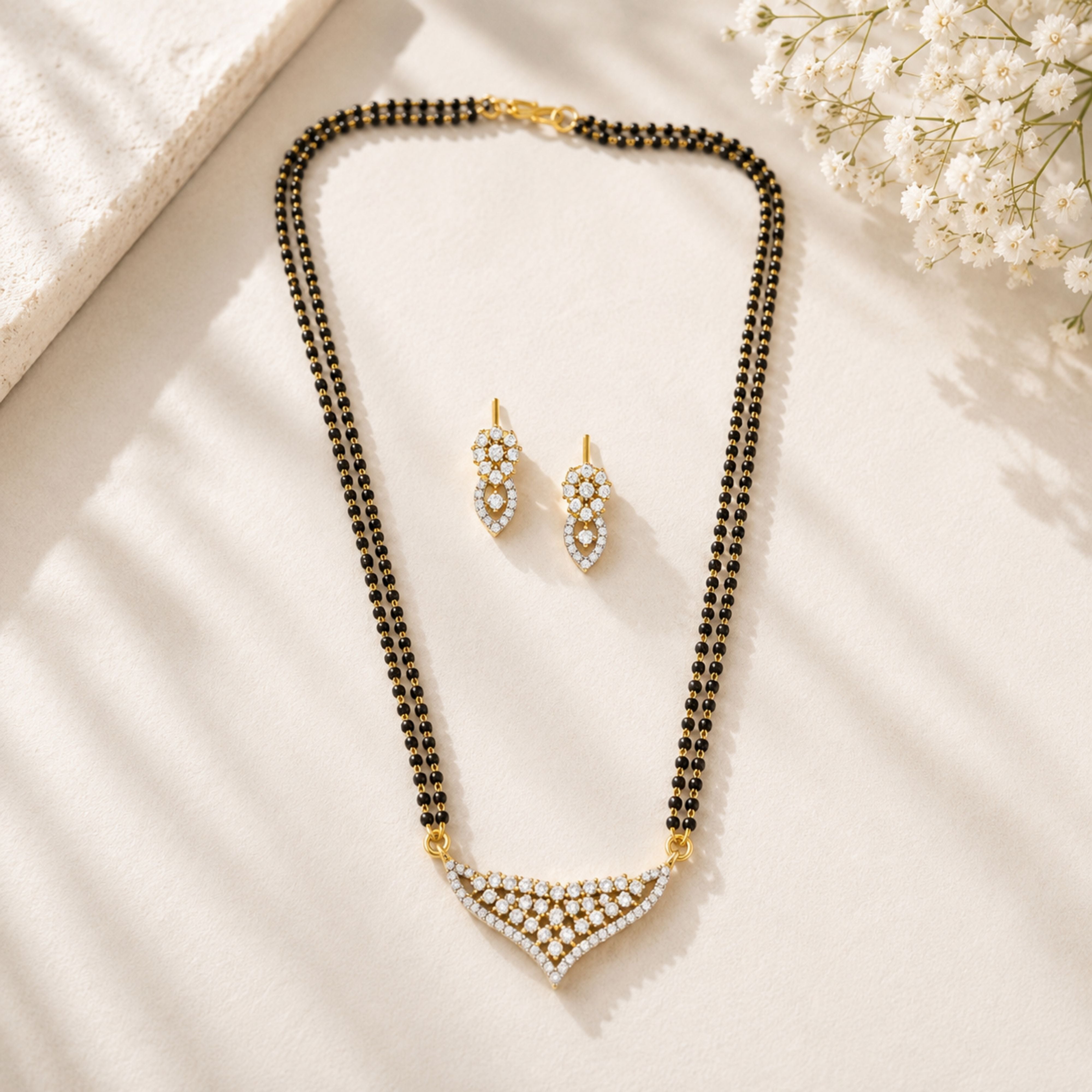 V Shape Diamond Look Mangalsutra Set – Elegant Daily Glam | Abdesigns