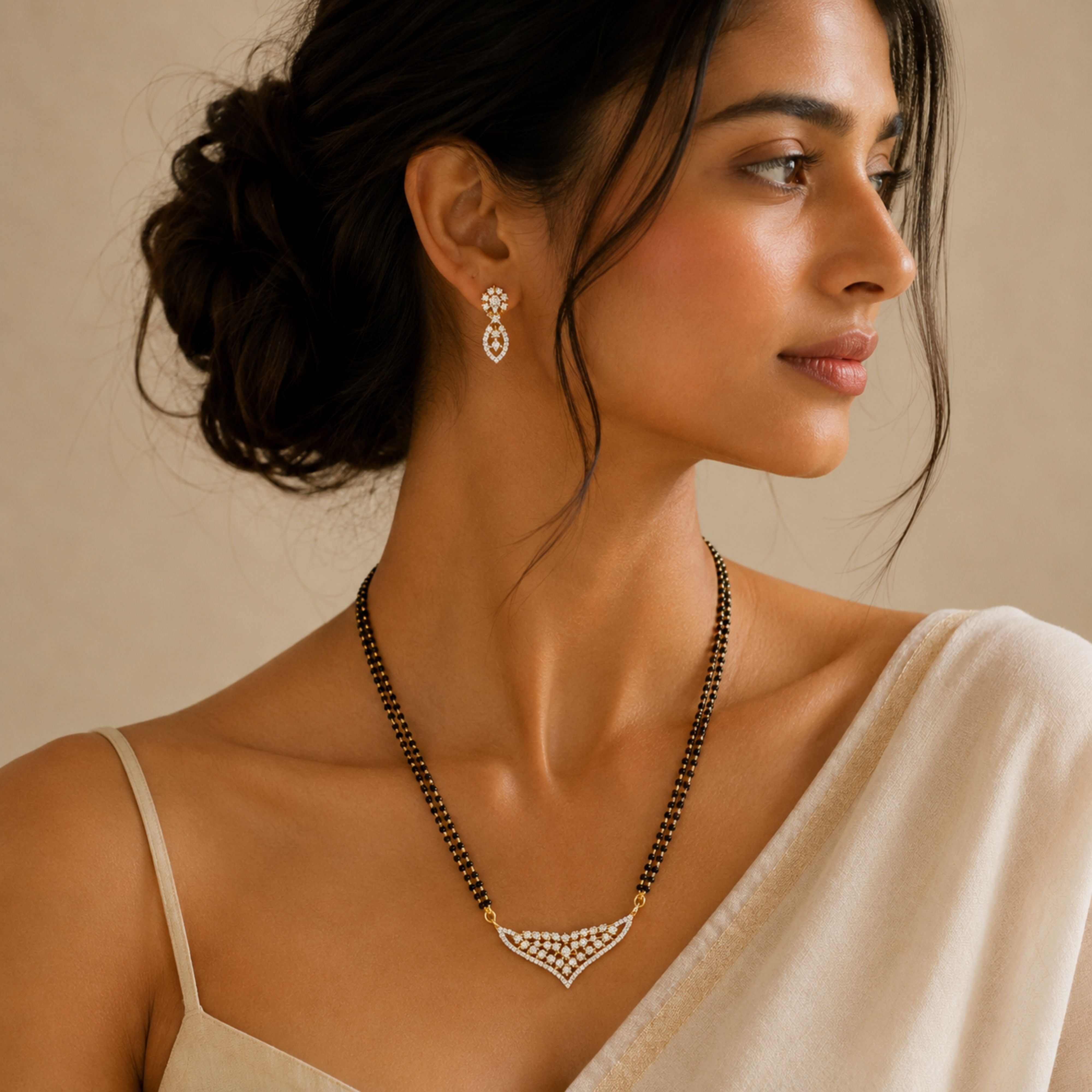 V Shape Diamond Look Mangalsutra Set – Elegant Daily Glam | Abdesigns