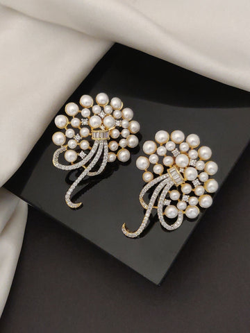 Abdesigns Gold Plated American Diamond Studs Earring