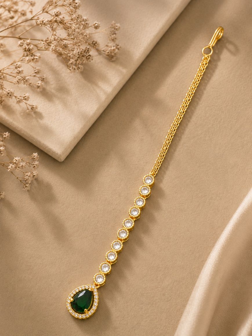Abdesigns Gold Plated Gemstone Maangtikka for Bride