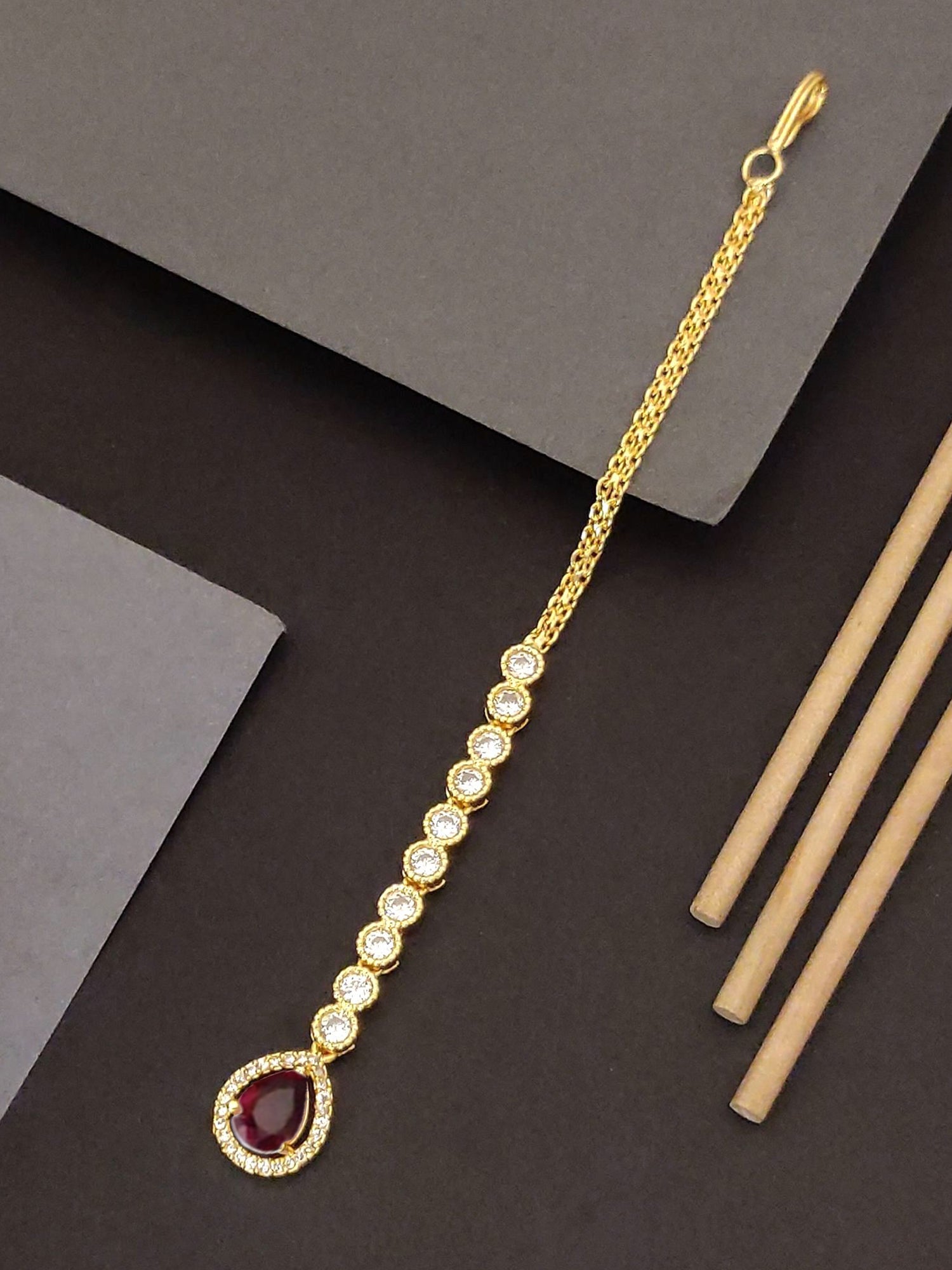 Abdesigns Gold Plated Gemstone Maangtikka for Bride