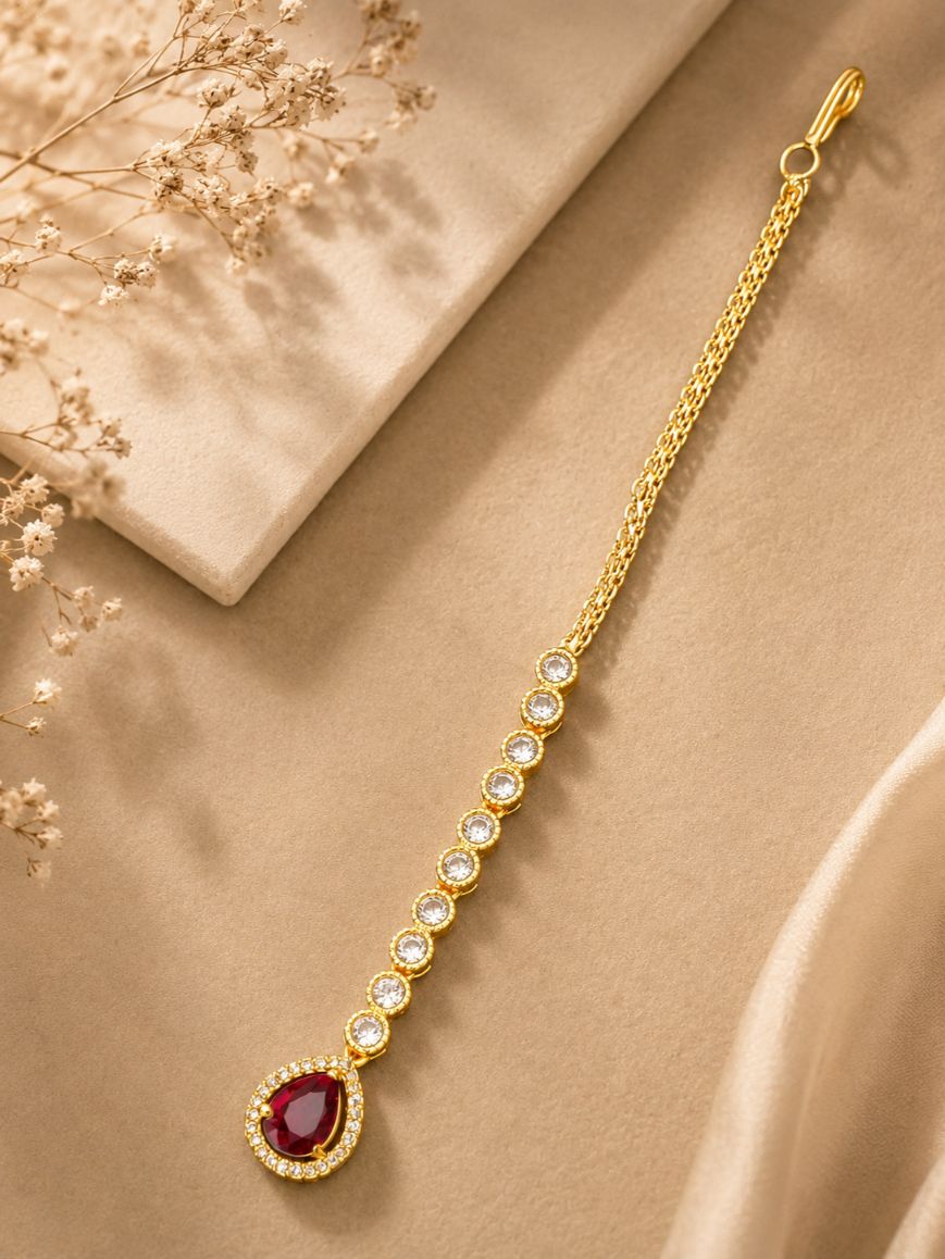 Abdesigns Gold Plated Gemstone Maangtikka for Bride