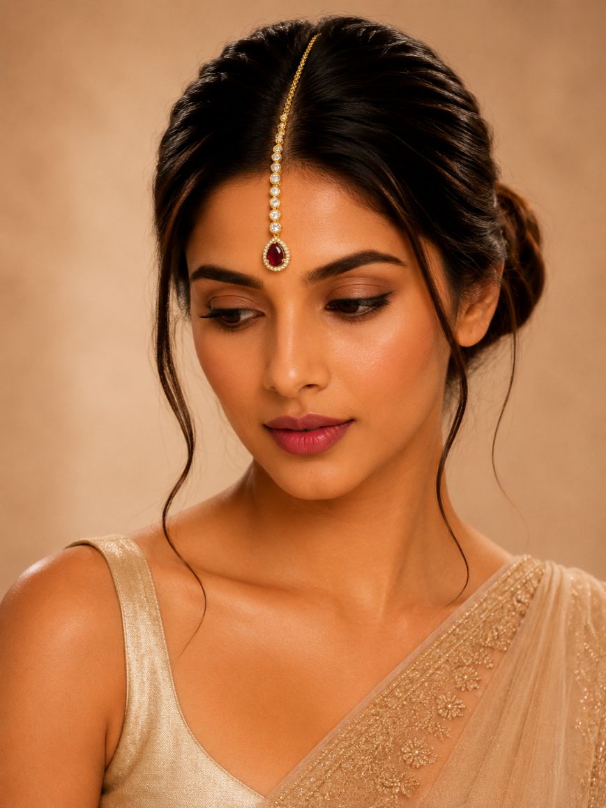 Abdesigns Gold Plated Gemstone Maangtikka for Bride