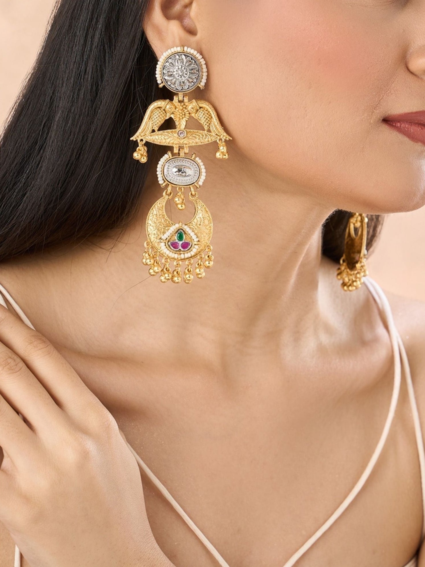 Long Gold Dual Tone Plated Chandbali Earrings