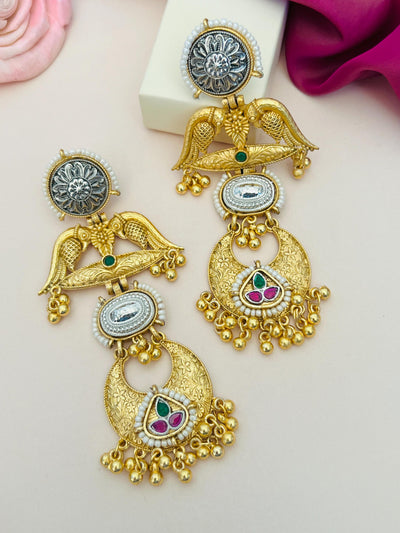 Long Gold Dual Tone Plated Chandbali Earrings