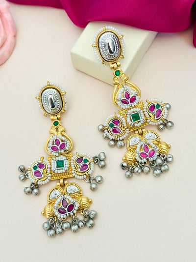 Dual Tone Pachi Kundan Dangler Earring