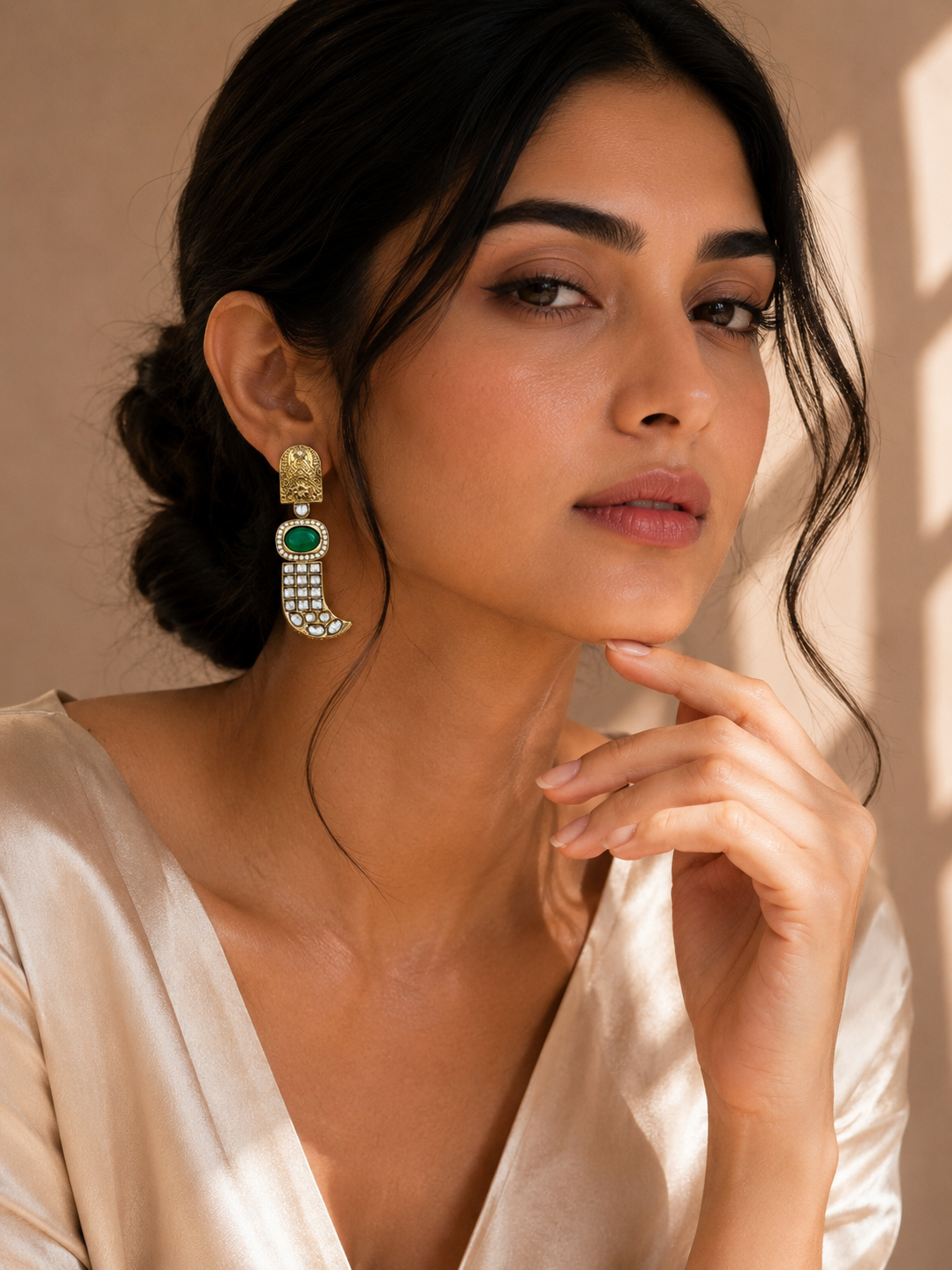 Green Stone Statement Earrings – Designer Festive Glam | Abdesigns