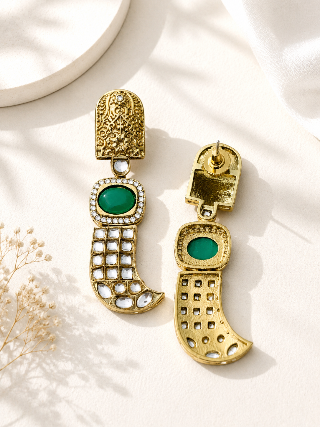 Green Stone Statement Earrings – Designer Festive Glam | Abdesigns