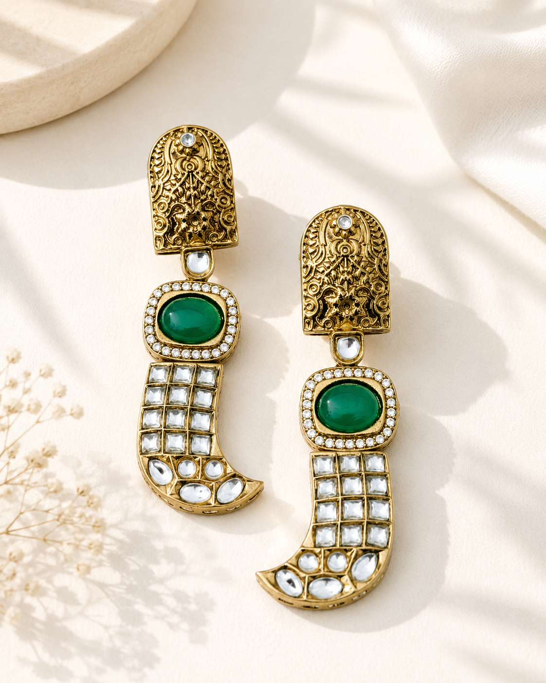 Green Stone Statement Earrings – Designer Festive Glam | Abdesigns