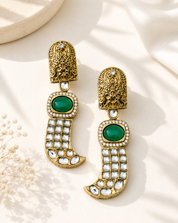 Green Stone Statement Earrings – Designer Festive Glam | Abdesigns
