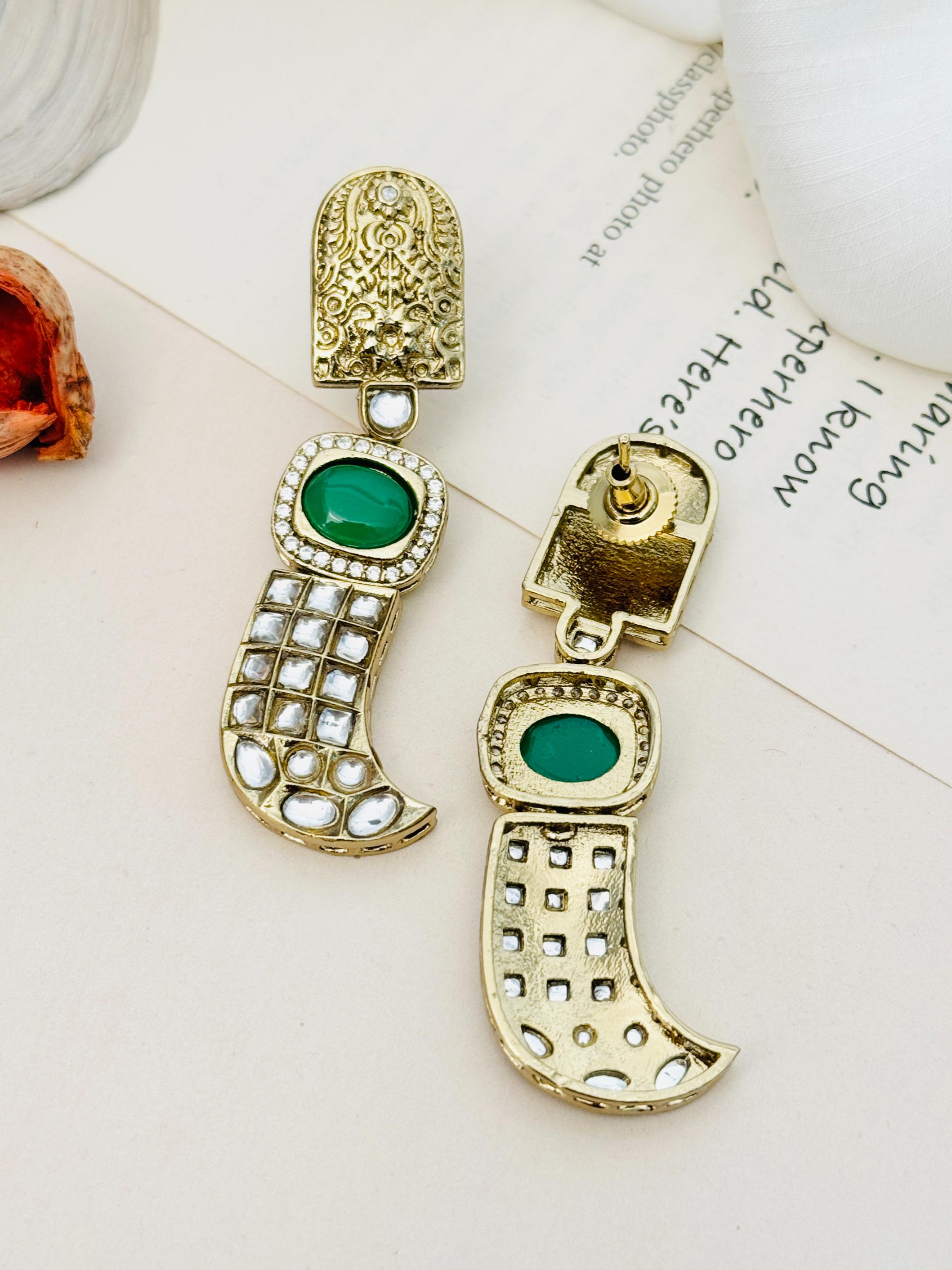 Green Stone Statement Earrings – Designer Festive Glam | Abdesigns