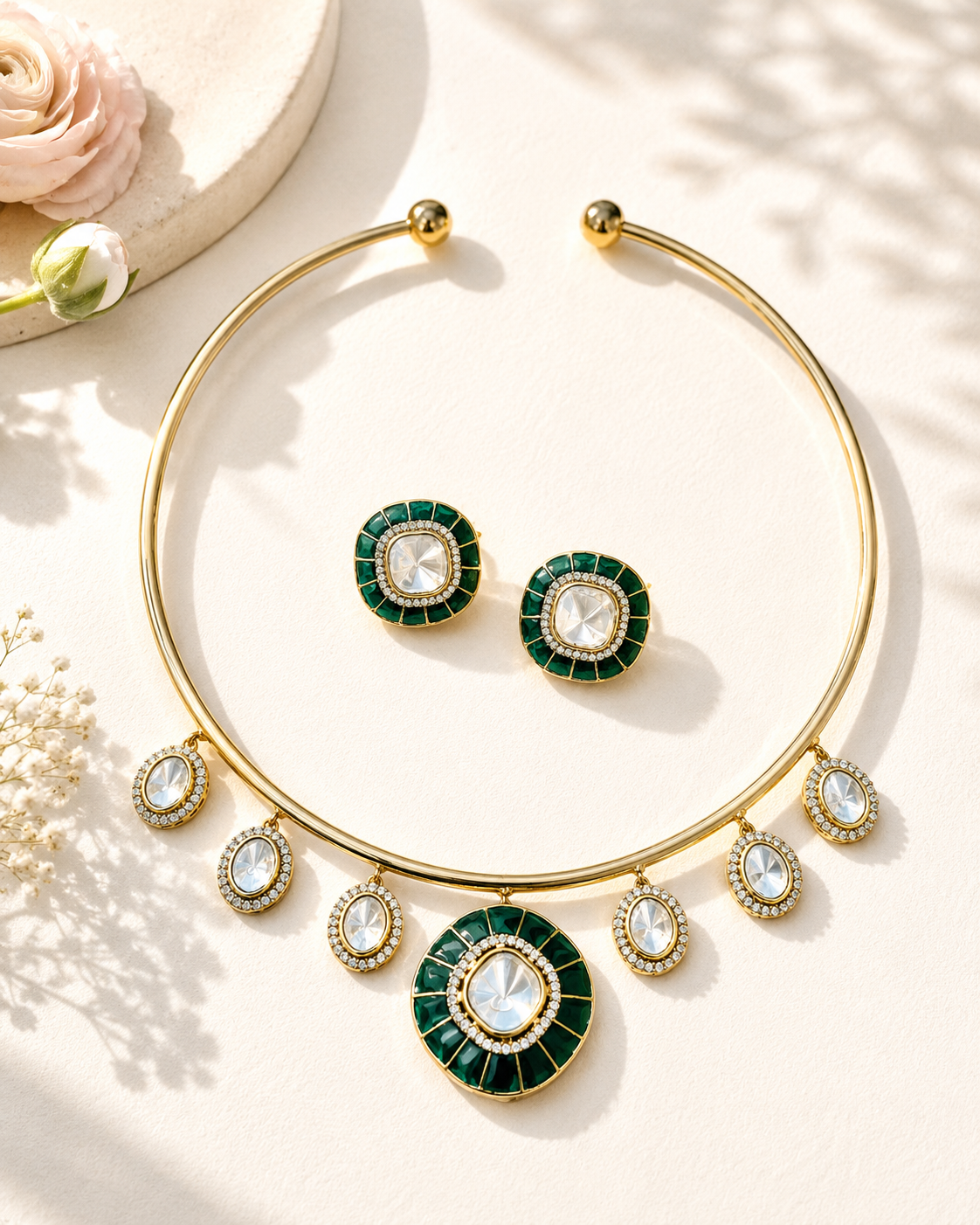 Kundan Style Hasli Jewellery Set – Premium Royal Glam - necklace by Abdesigns Jewellery