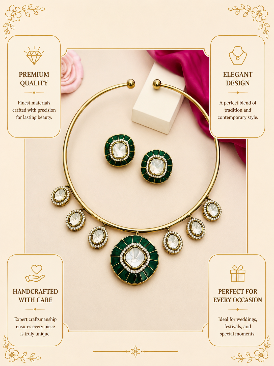 Kundan Style Hasli Jewellery Set – Premium Royal Glam - necklace by Abdesigns Jewellery