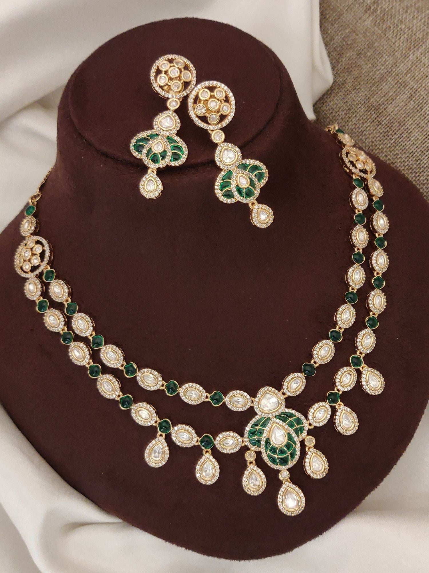 Abdesigns Layered Gold Plated Polki Necklace Set