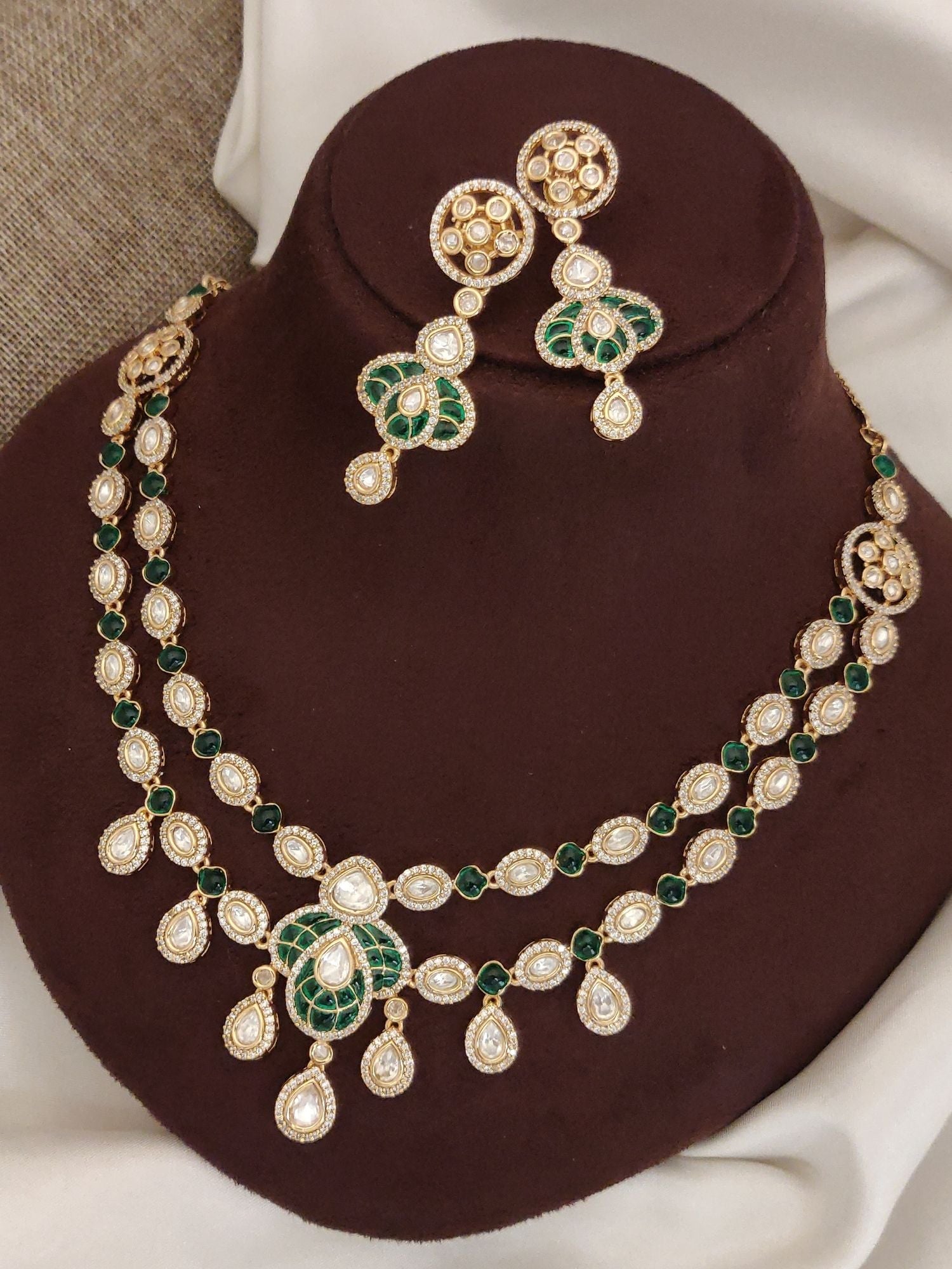 Abdesigns Layered Gold Plated Polki Necklace Set