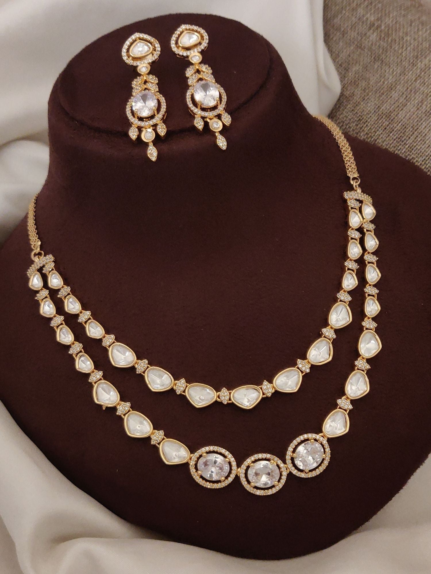 Abdesigns Gold Plated Polki Necklace Set