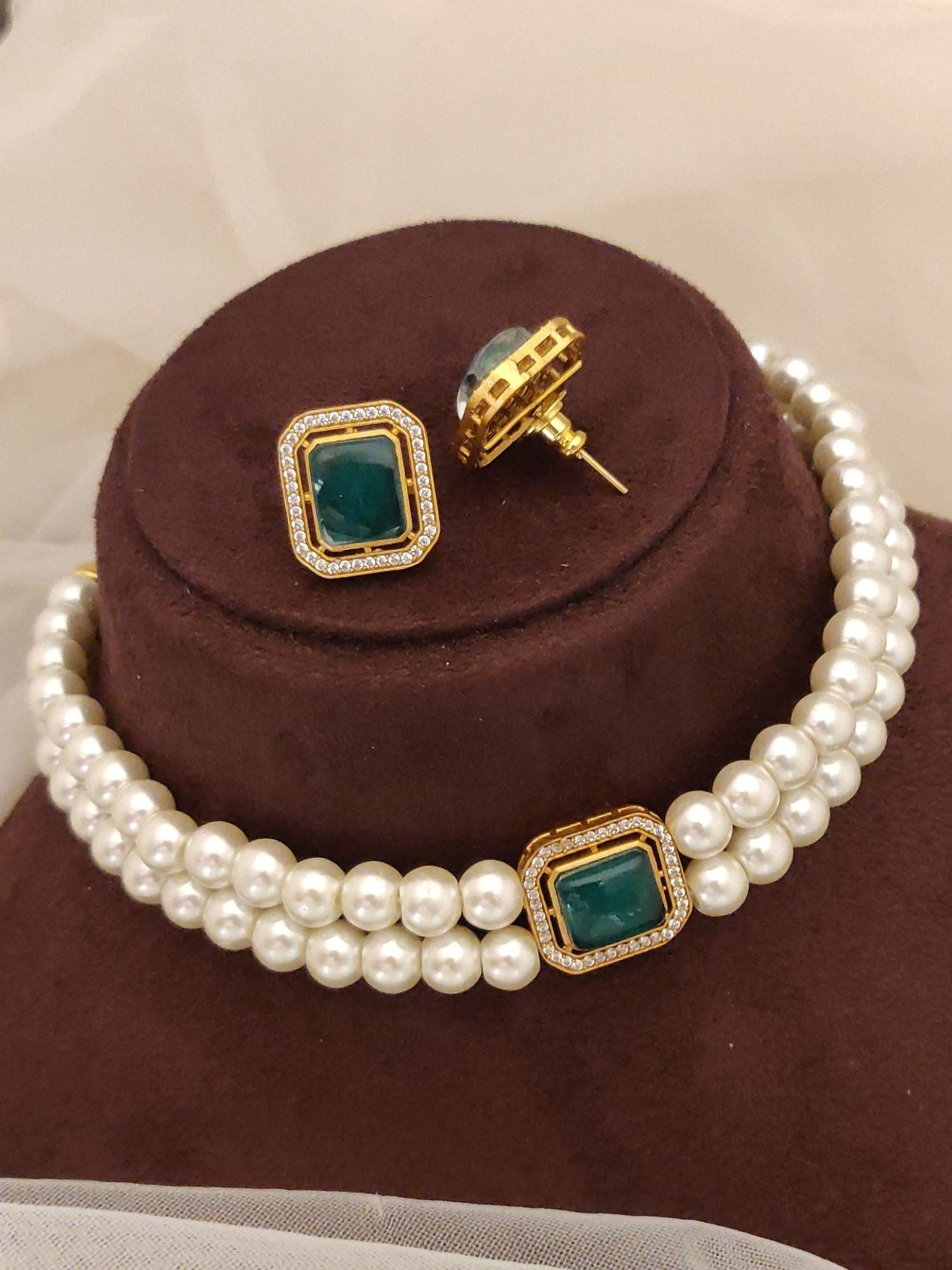 Abdesigns Gold Plated Pearl Choker Necklace Set