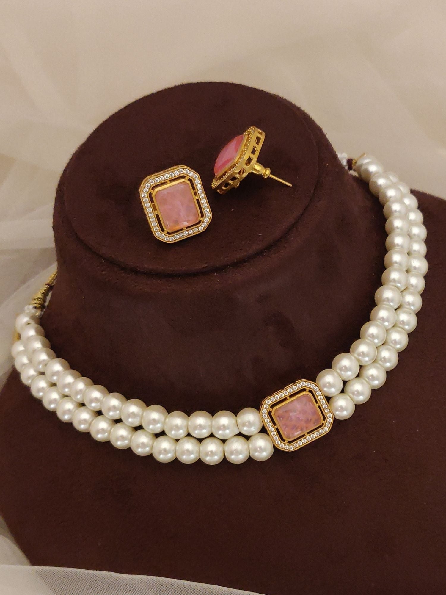 Abdesigns Gold Plated Pearl Choker Necklace Set