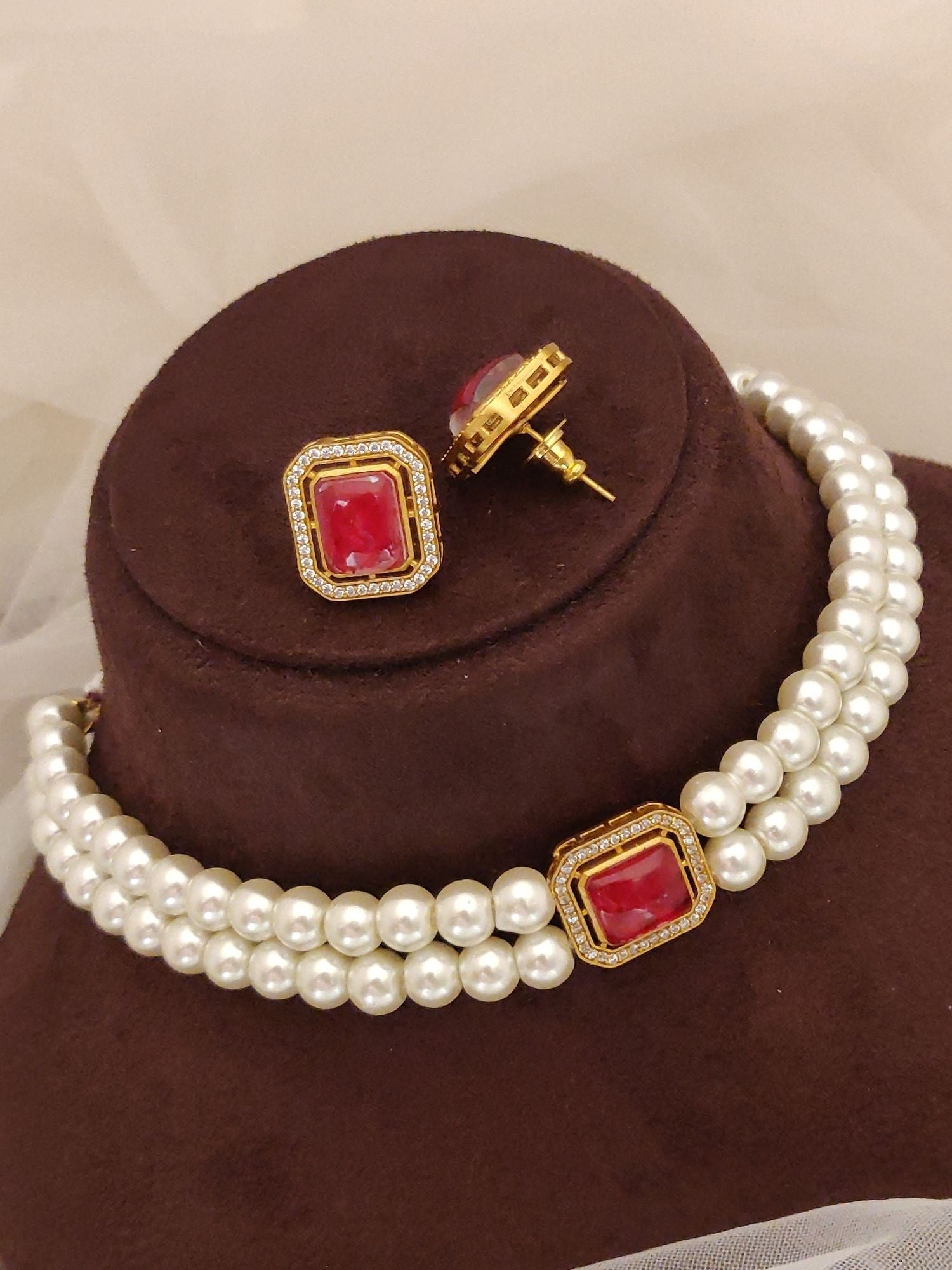 Abdesigns Gold Plated Pearl Choker Necklace Set