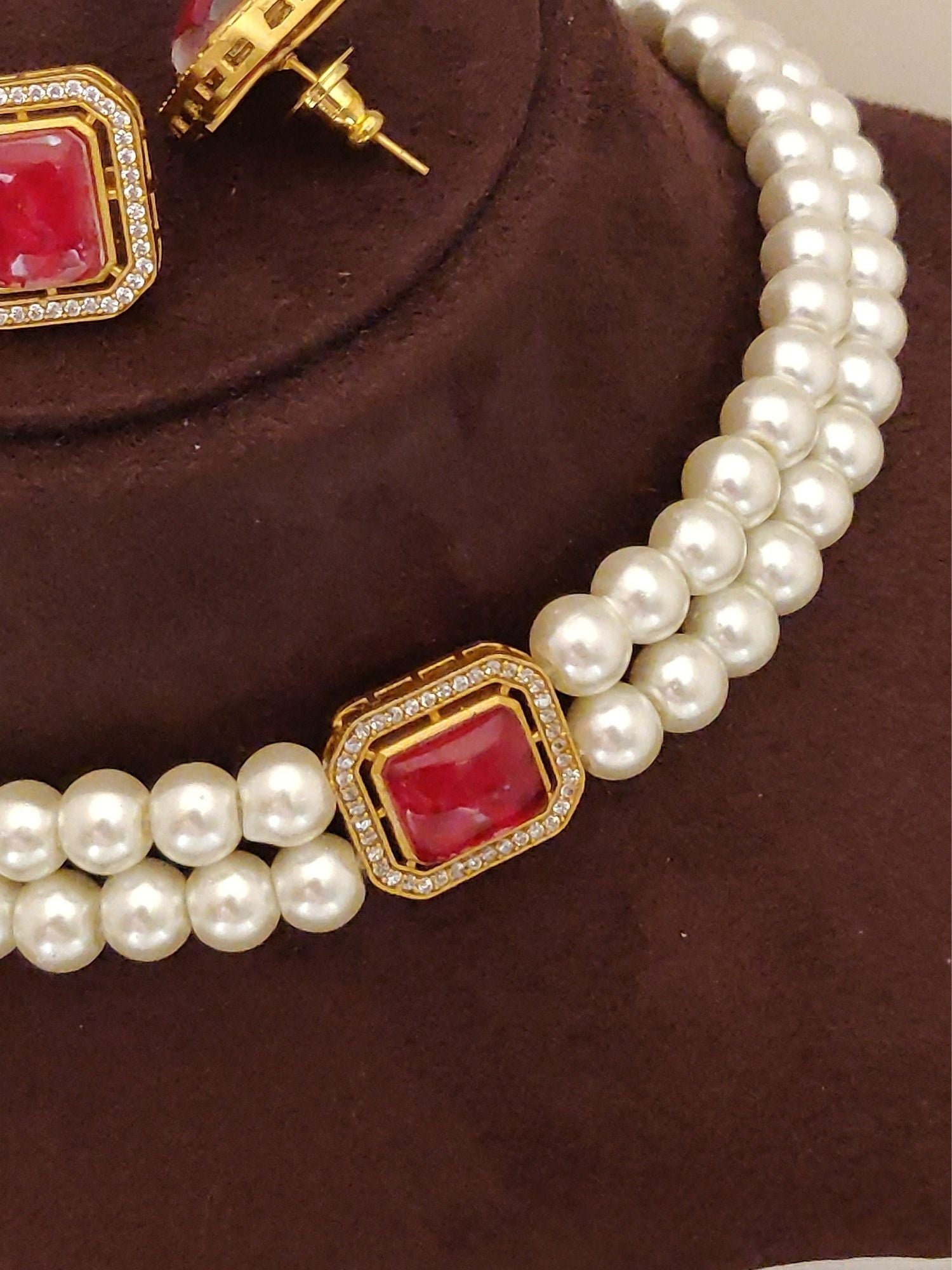 Abdesigns Gold Plated Pearl Choker Necklace Set