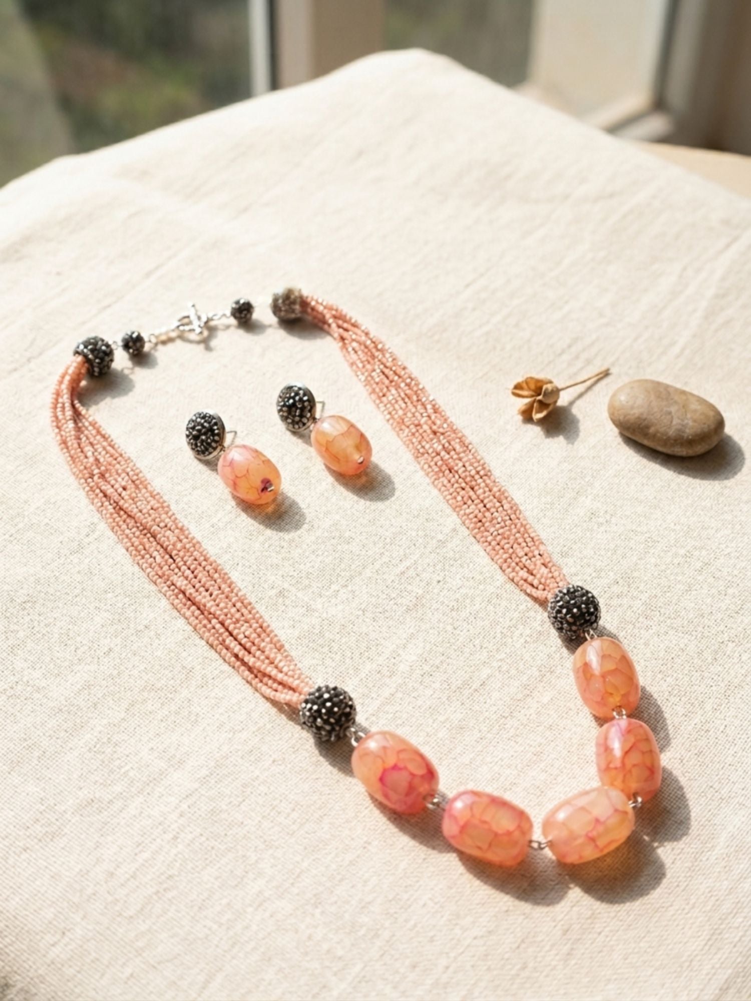 Peach Beaded Mala Set – Elegant Festive Styling | Abdesigns