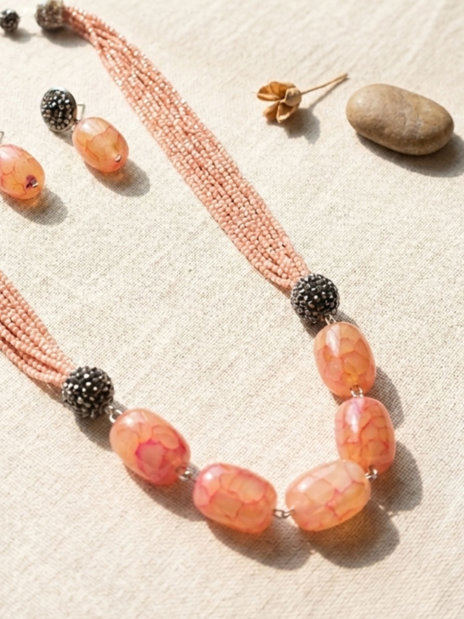 Peach Beaded Mala Set – Elegant Festive Styling | Abdesigns