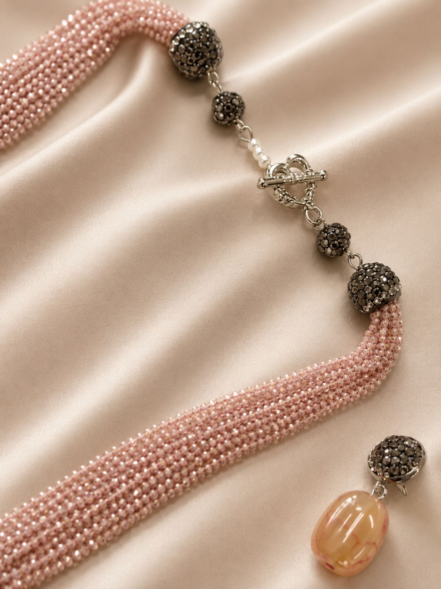 Peach Beaded Mala Set – Elegant Festive Styling | Abdesigns