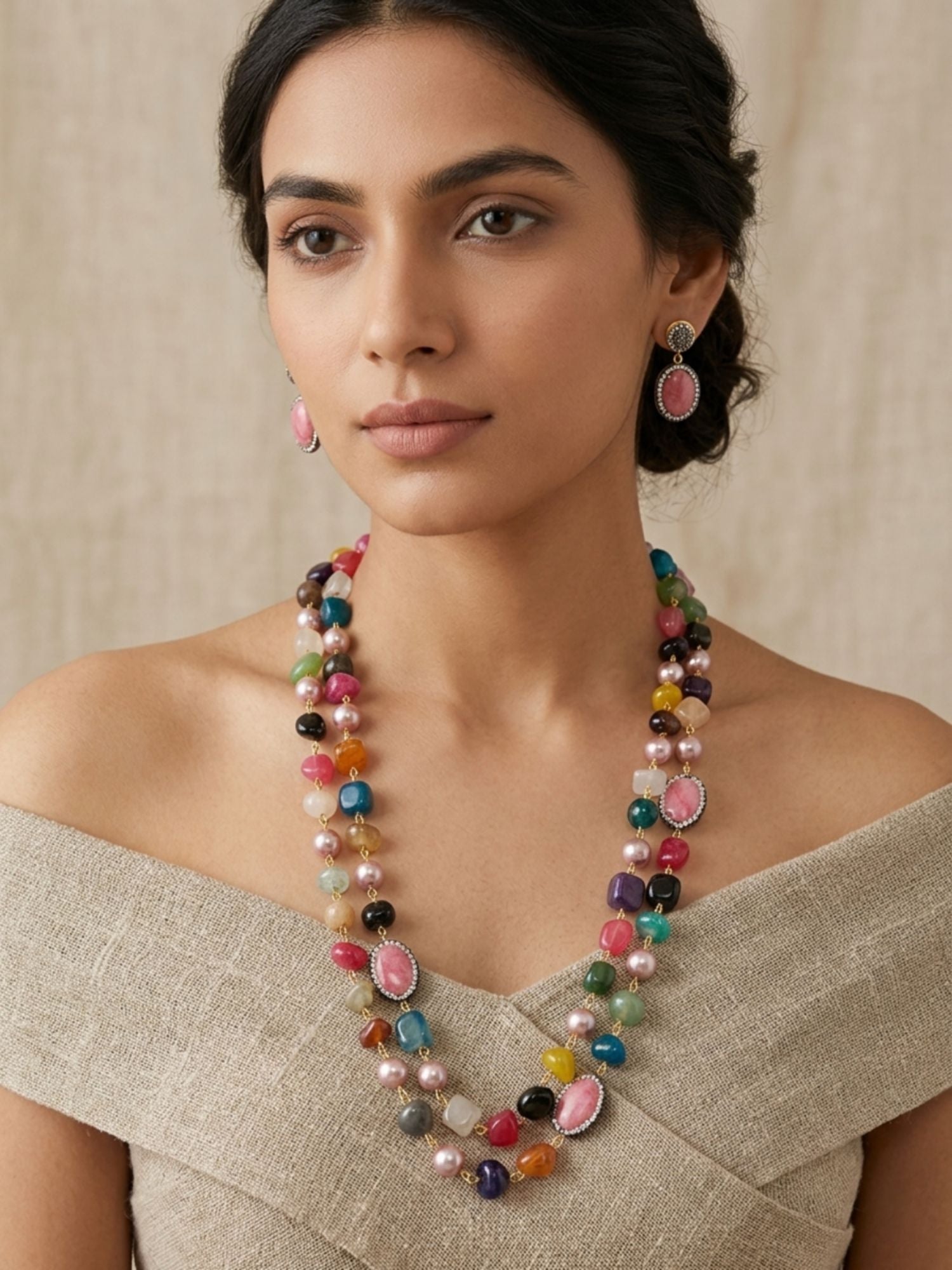 Double Layer Pearl Mala Set – Timeless Festive Elegance | Abdesigns