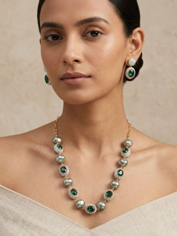 Emerald Green Pearl Mala Set – Festive Royal Elegance - jewellery by Abdesigns Jewellery