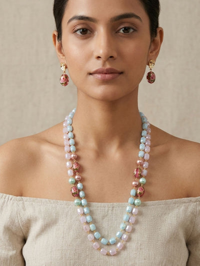 Double Layer Pastel Bead Mala Set – Elegant Festive Glam | Abdesigns